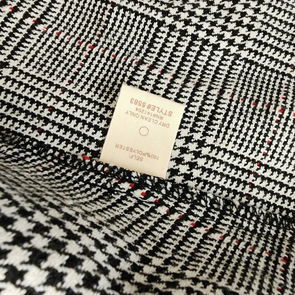 Hem & Thread Hooded Plaid Vest Black White Red Windowpane Open Front Small NEW